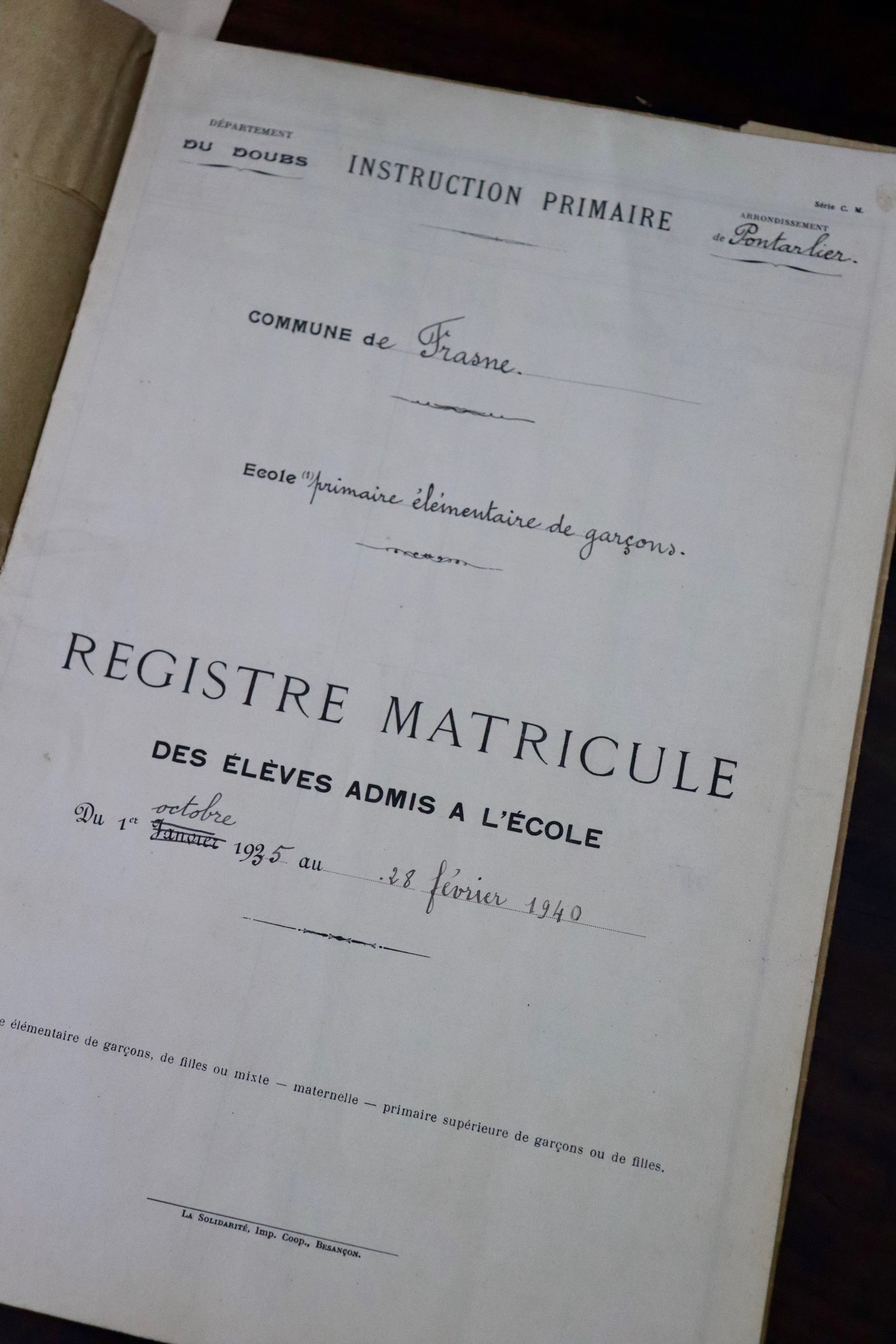 1930's French Registre Matricule