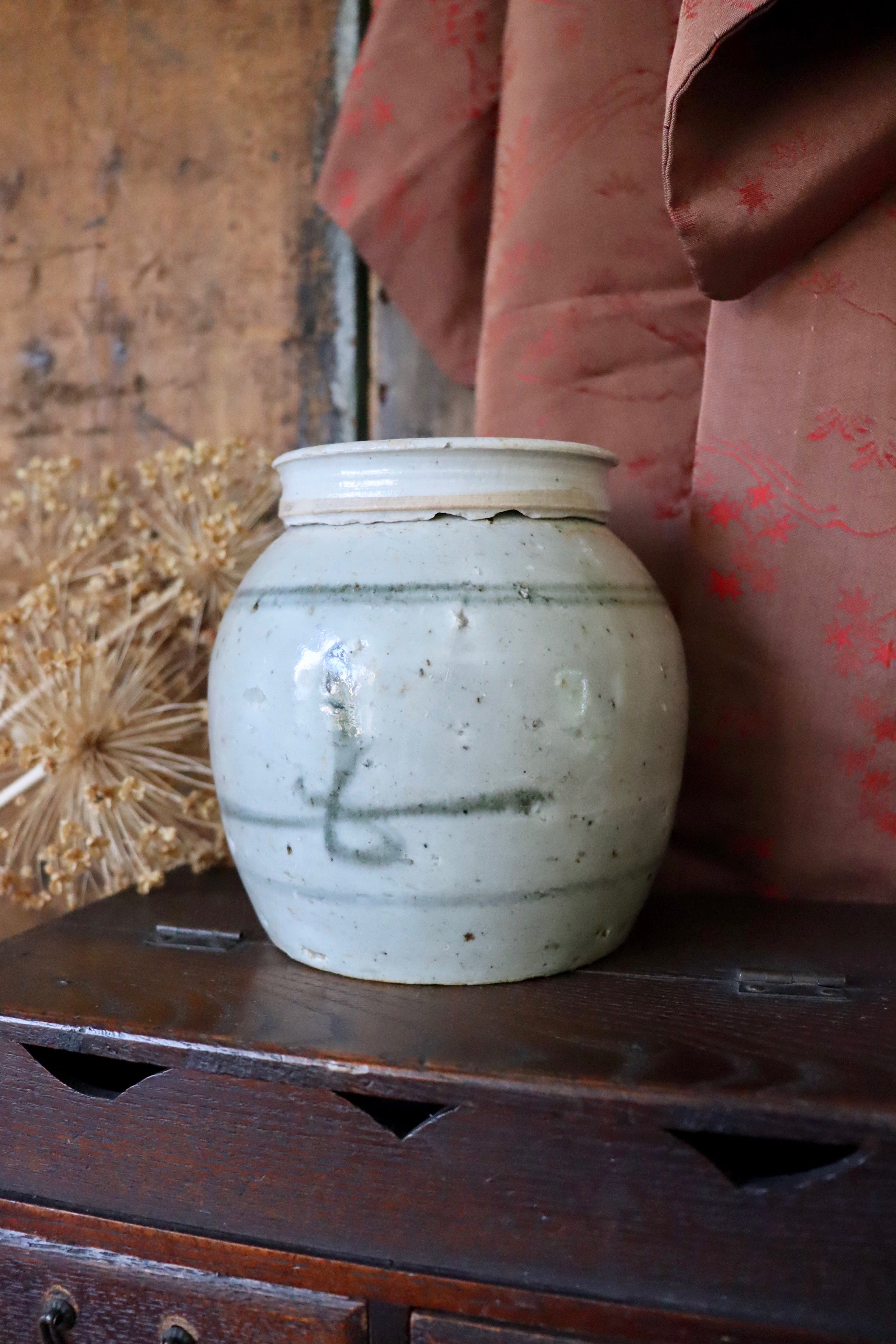 Medium Antique Stoneware Ginger Lidded Jar