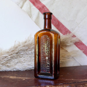 Antique Worlds Hair Restorer Amber Glass Bottle