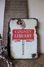 Load image into Gallery viewer, Antique Double Sided County Library Enamel Sign
