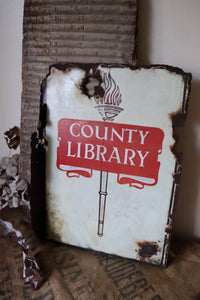 Antique Double Sided County Library Enamel Sign