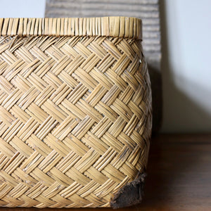 Antique Japanese Calligraphy Paper Lined Basket
