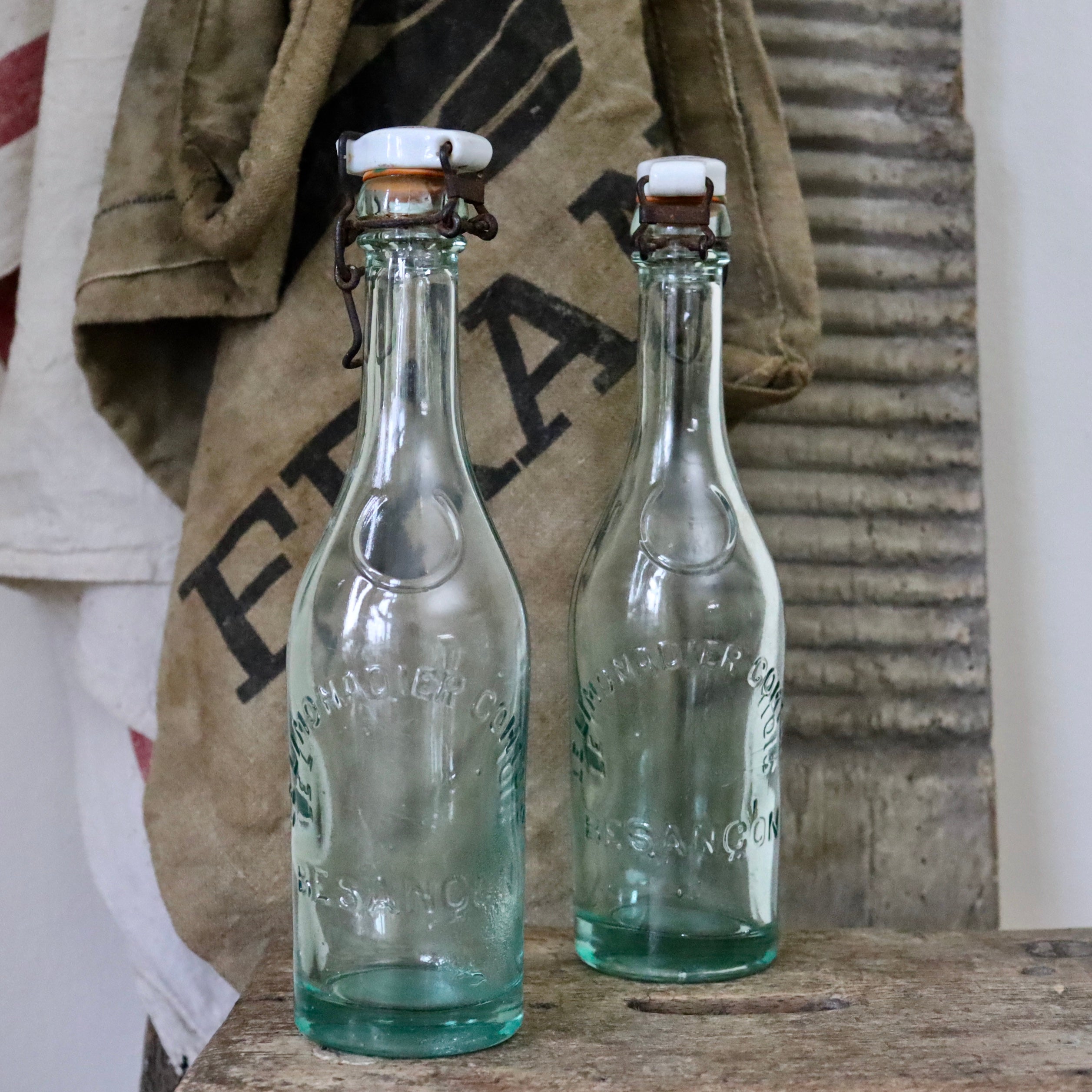 Antique French Le Limonadier Bistro Bottles
