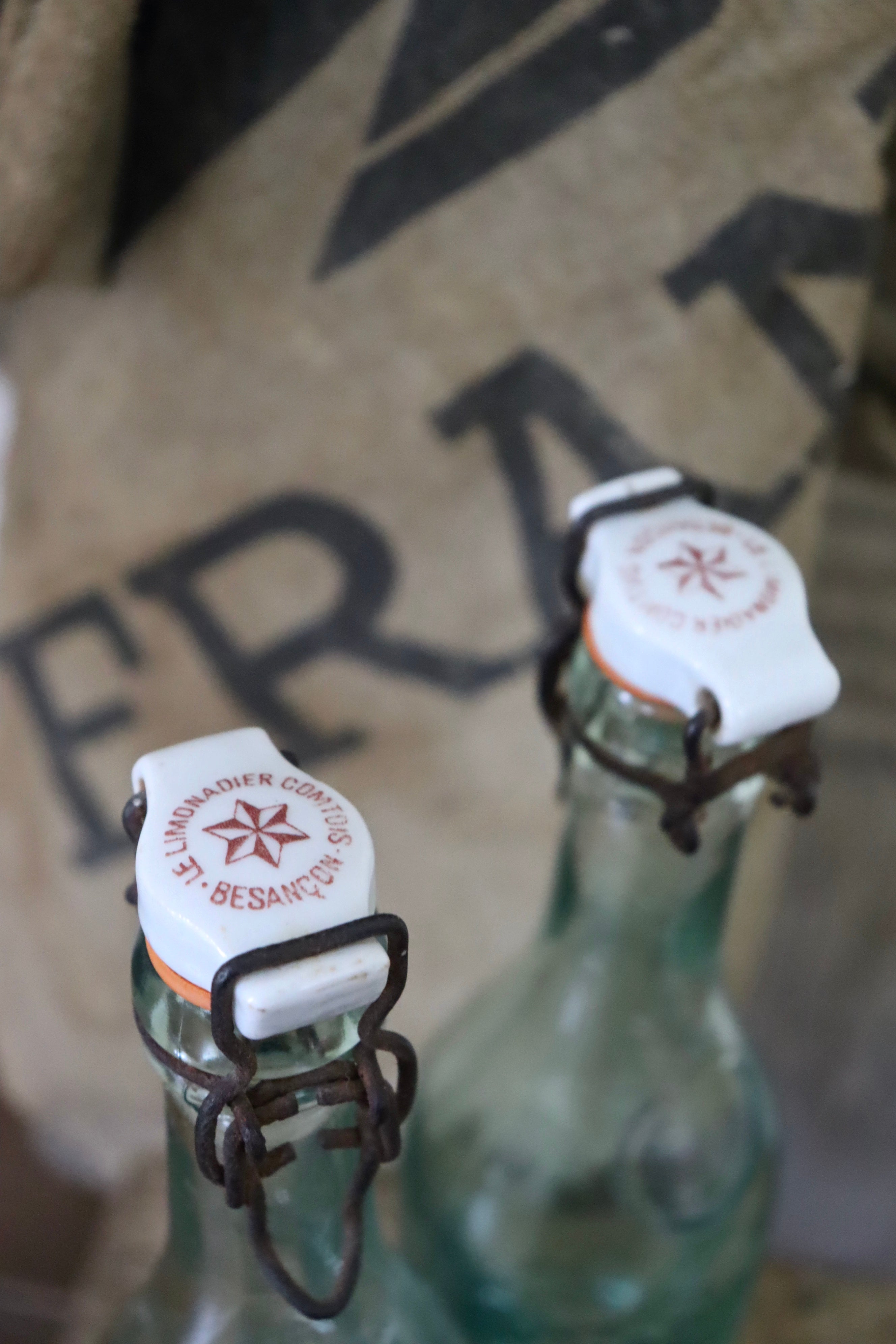 Antique French Le Limonadier Bistro Bottles