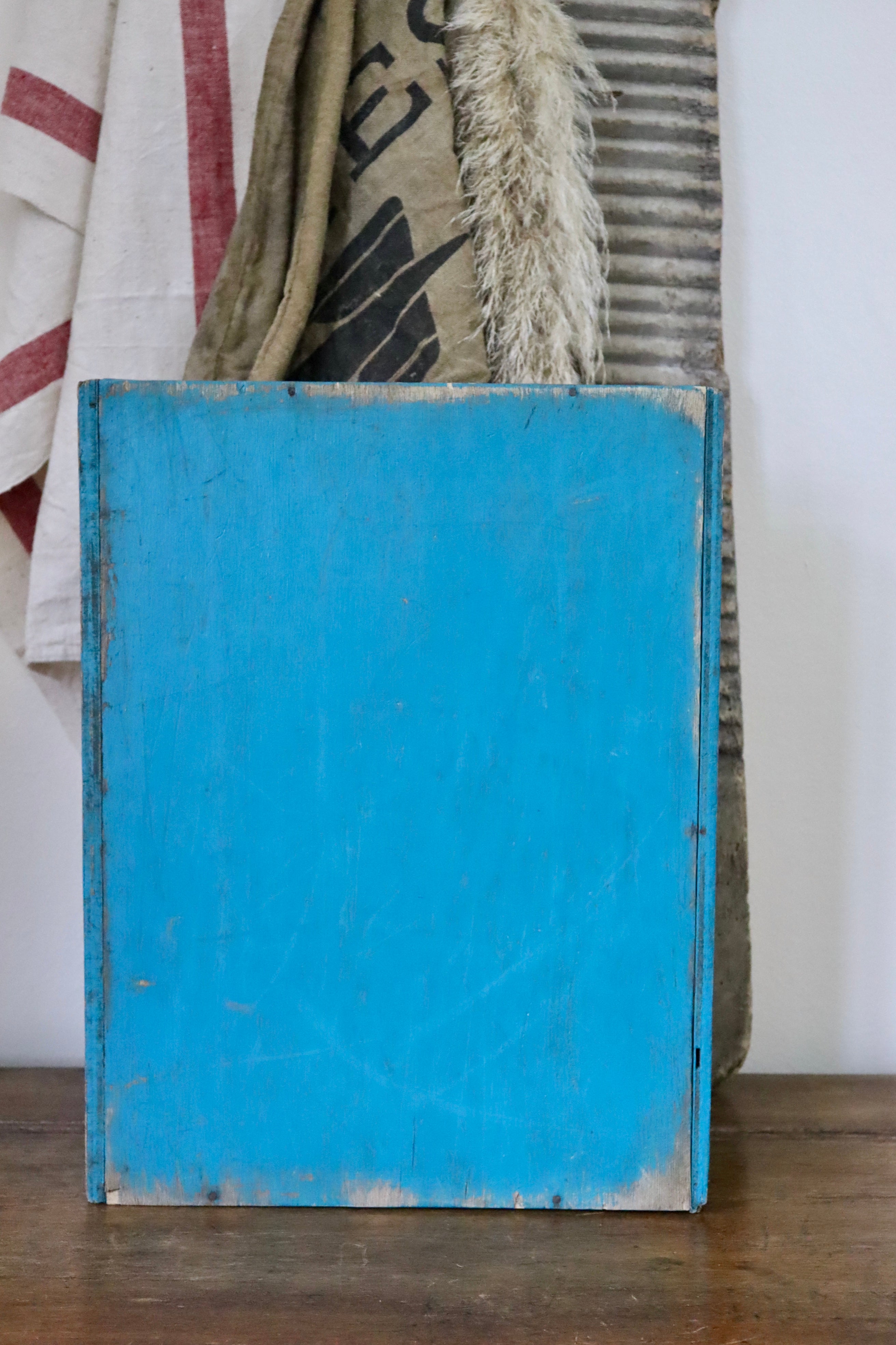 Vintage French Rustic Blue Wooden Cubby Unit