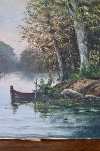 French Country Riverside Scene Oil on Canvas