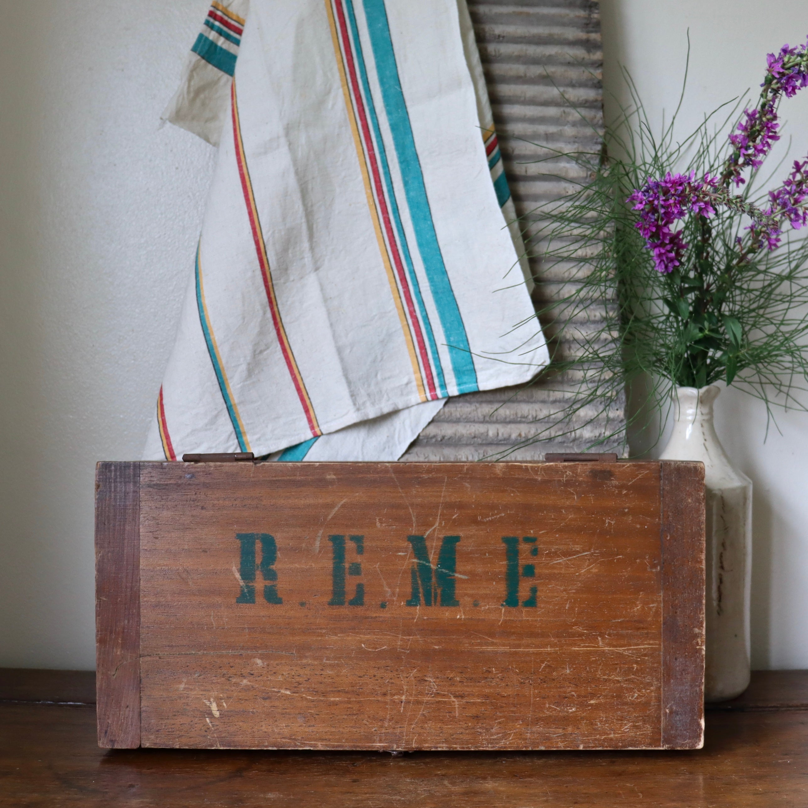 Antique Wooden Military R.E.M.E Box