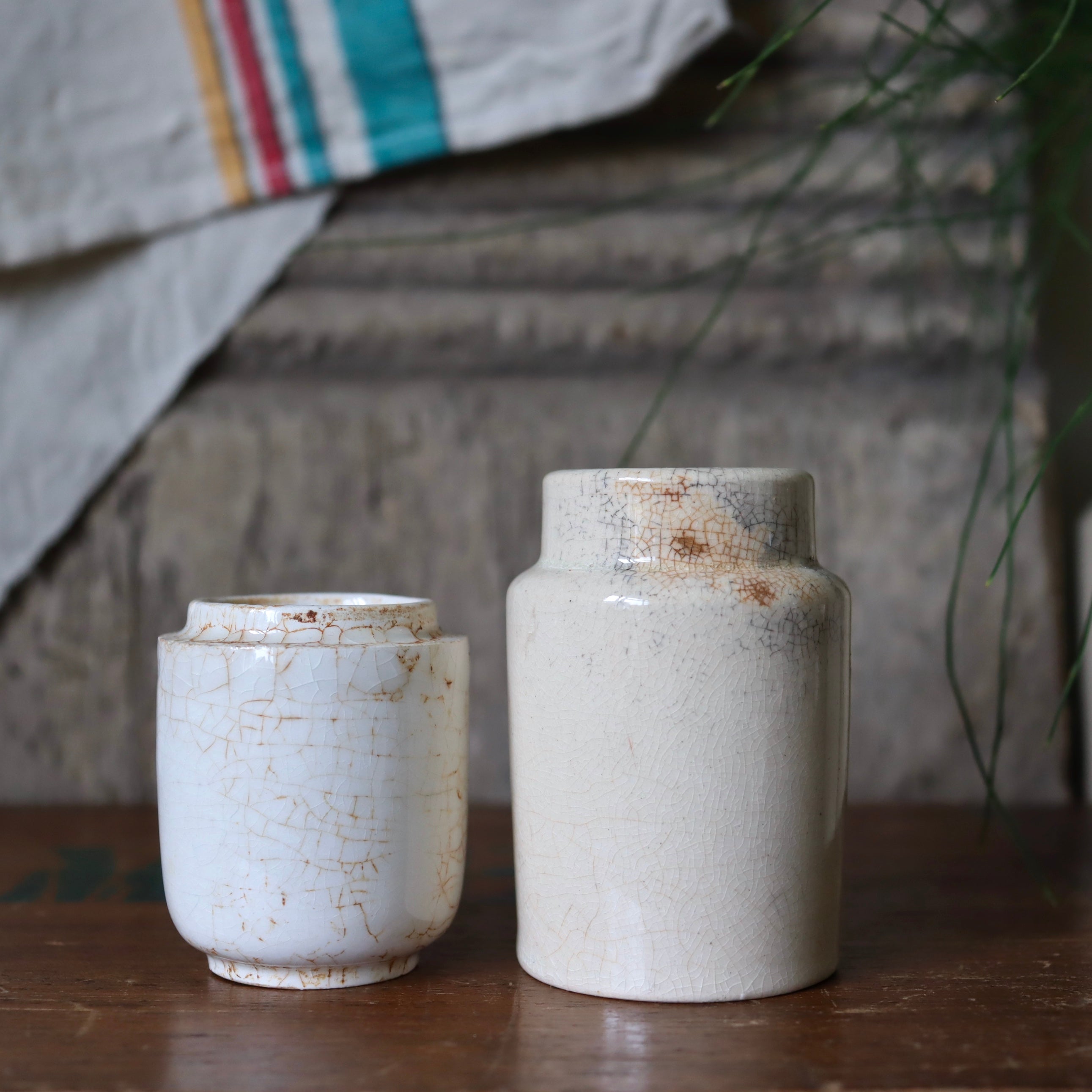 Antique French Stoneware Ointment Pots