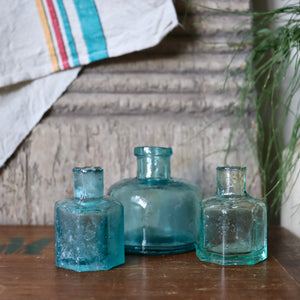 Trio of Antique Aqua Glass Ink Bottles
