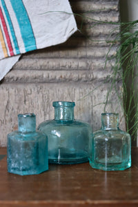 Trio of Antique Aqua Glass Ink Bottles