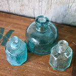 Load image into Gallery viewer, Trio of Antique Aqua Glass Ink Bottles
