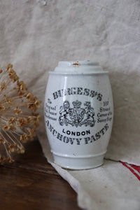 Rare Victorian Burgess's Anchovy Barrel Paste Pot