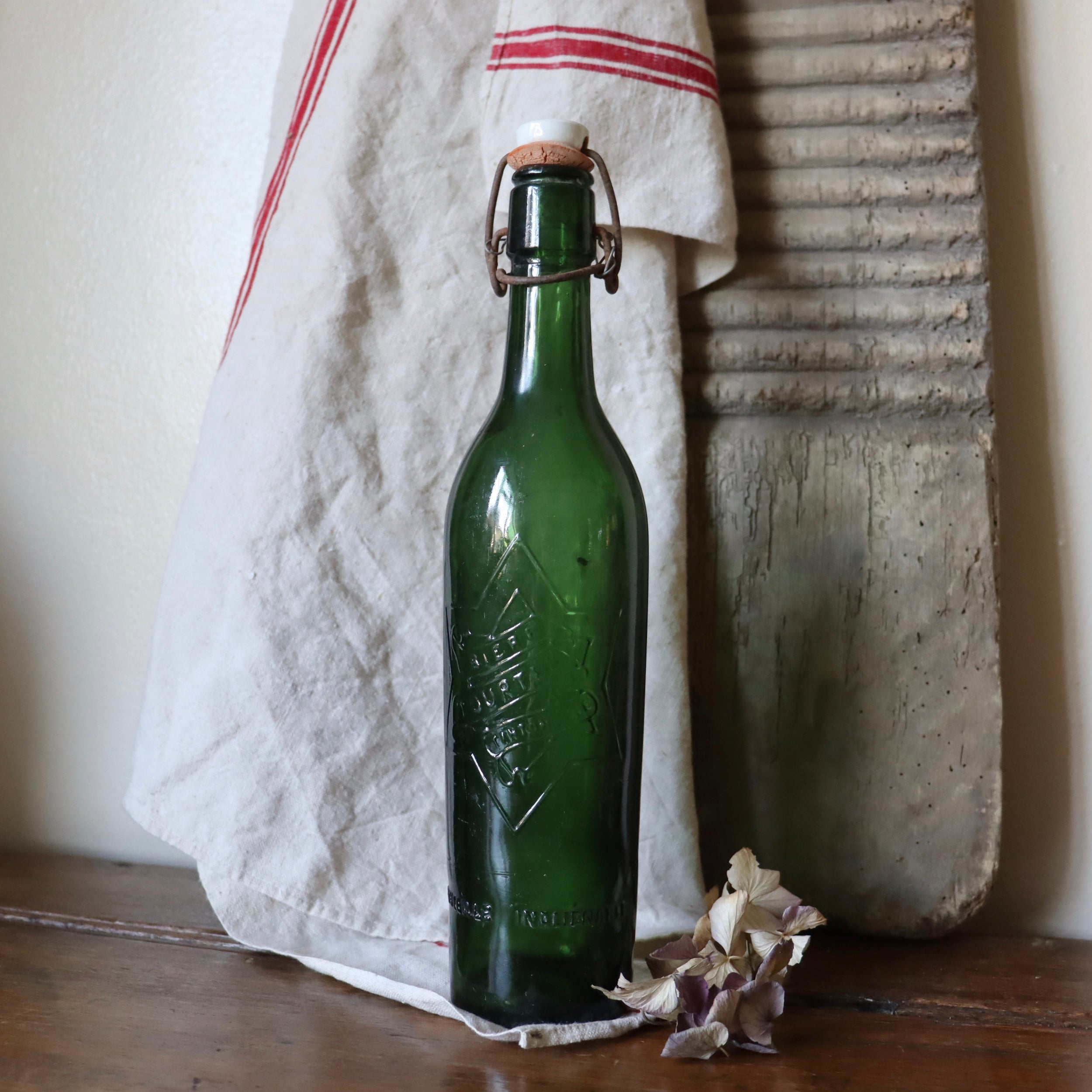 Antique French Green Biere Tourtel Bottle