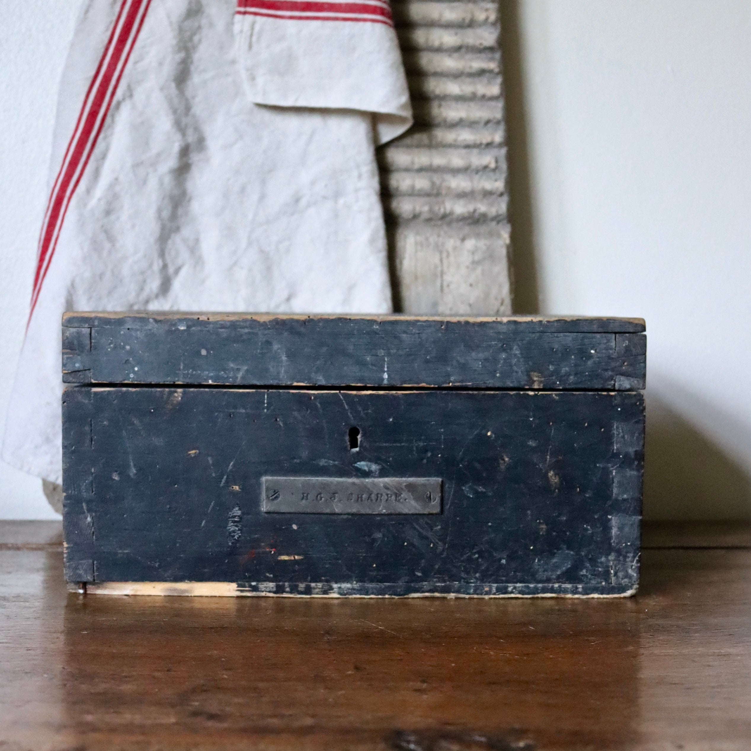 Antique Rustic Wooden Box - Initials H.G.J Sharpe