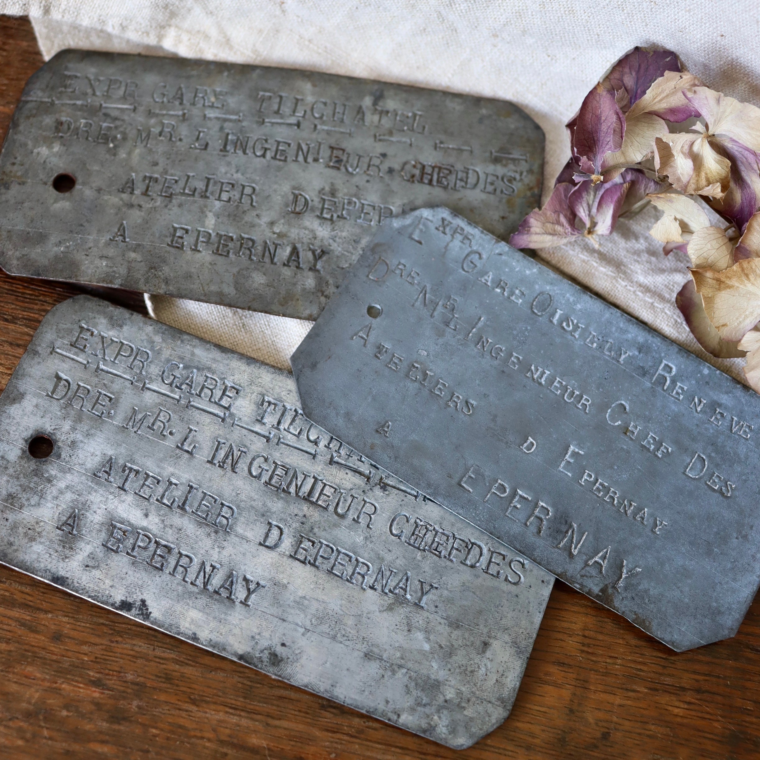 Antique French Metal Train Labels