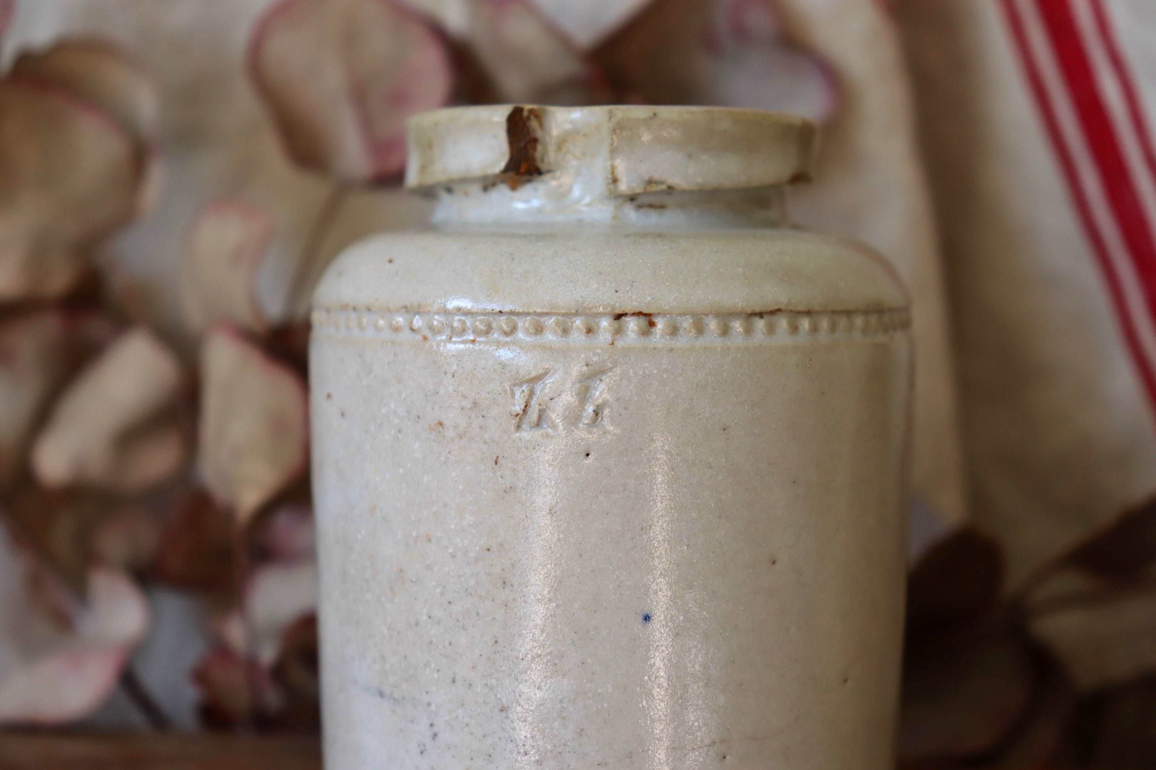 Antique French Caviar Stoneware Pot